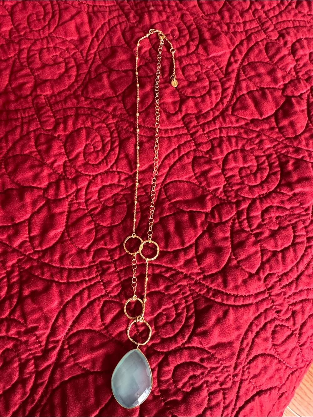 Argento Vivo Gold Plated Necklace with Pale Blue Teardrop Pendant 925